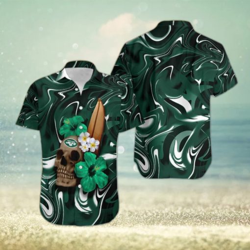 New York Jets Skull And Flower Hawaiian Shirt Gift For Halloween