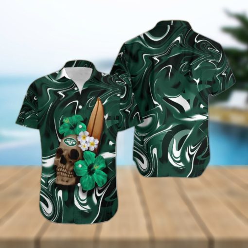 New York Jets Skull And Flower Hawaiian Shirt Gift For Halloween