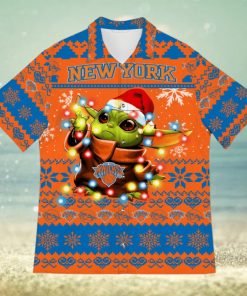 New York Knicks Baby Yoda Star Wars Sports Football Ugly Christmas Sweater Pattern 3D Hawaiian Shirt Christmas Gift