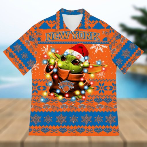 New York Knicks Baby Yoda Star Wars Sports Football Ugly Christmas Sweater Pattern 3D Hawaiian Shirt Christmas Gift