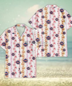 New York Mets Pink Hibiscus Yellow Pink Orchid White Background 3D Hawaiian Shirt Gift For Fans