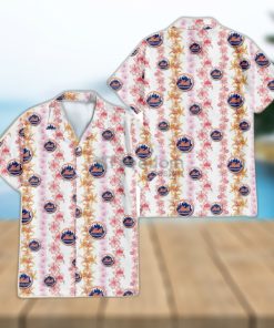 New York Mets Pink Hibiscus Yellow Pink Orchid White Background 3D Hawaiian Shirt Gift For Fans