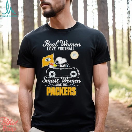 Nice snoopy and woodstock real women love baseball smart women love the Green Bay Packers shirt