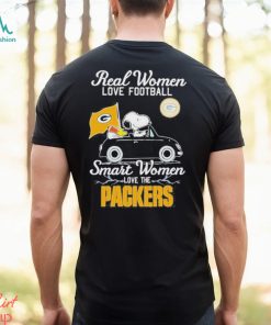 Nice snoopy and woodstock real women love baseball smart women love the Green Bay Packers shirt