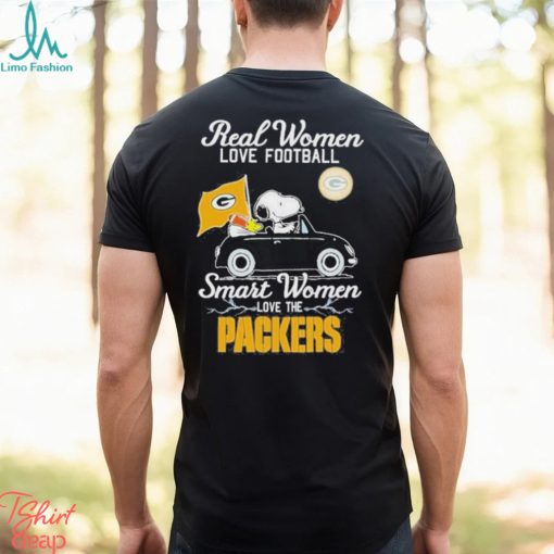 Nice snoopy and woodstock real women love baseball smart women love the Green Bay Packers shirt