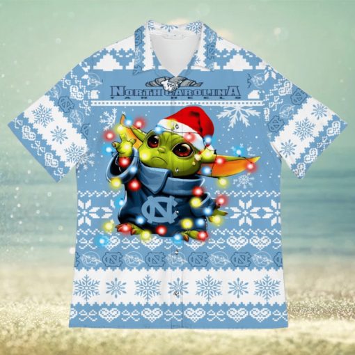 North Carolina Tar Heels Baby Yoda Star Wars Sports Football Ugly Christmas Sweater Pattern 3D Hawaiian Shirt Christmas Gift