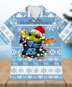 North Carolina Tar Heels Baby Yoda Star Wars Sports Football Ugly Christmas Sweater Pattern 3D Hawaiian Shirt Christmas Gift