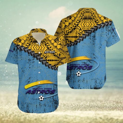 North York Astros Ca Soccer Grunge Polynesian Tattoo Pattern Hawaiian Shirt For Fans