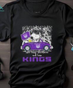 Official Snoopy and Woodstock Peanuts just a girl who lover Christmas and love sacramento kings T shirt