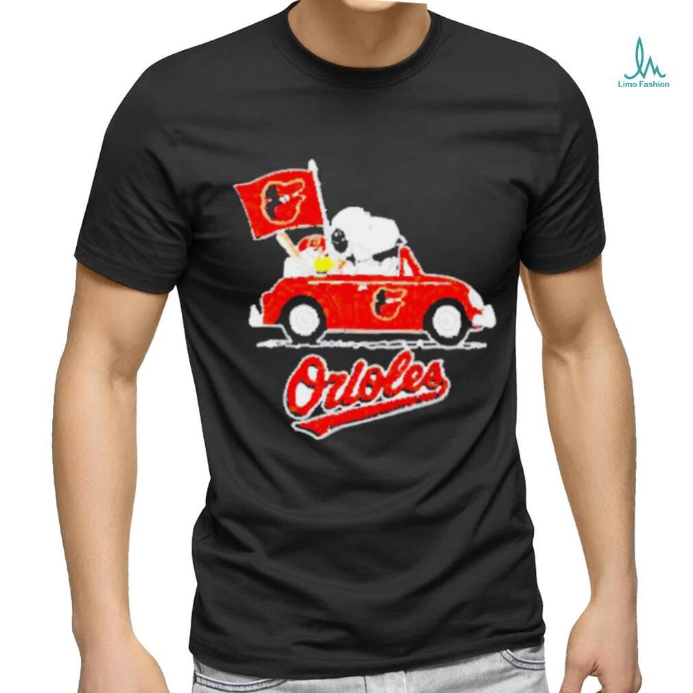 Official Snoopy drives car with Baltimore Orioles flag shirt - Limotees