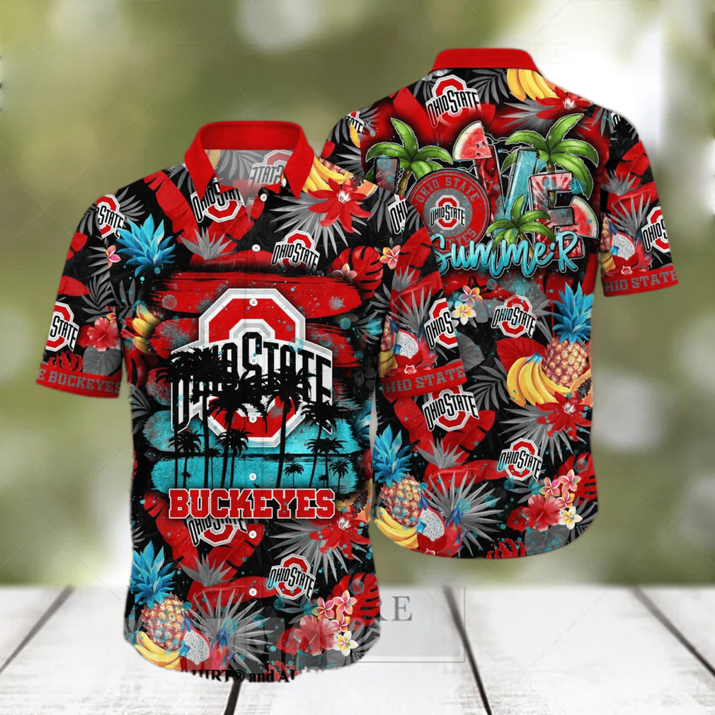 Ohio State Buckeyes Button Up Tropical Aloha Hawaiian Shirt