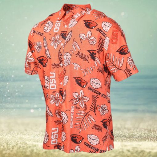 Oregon State Beavers Wes and Willy Mens College Hawaiian Short Sleeve Button Down Shirt Vintage Floral