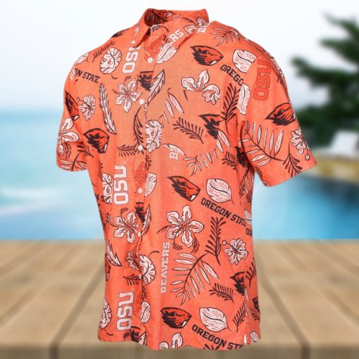 Oregon State Beavers Wes and Willy Mens College Hawaiian Short Sleeve Button Down Shirt Vintage Floral