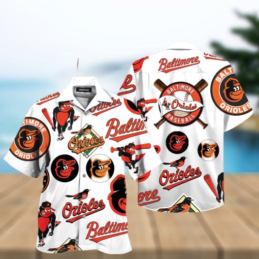 Orioles Pattern Logo Mascot Hawaiian Shirt