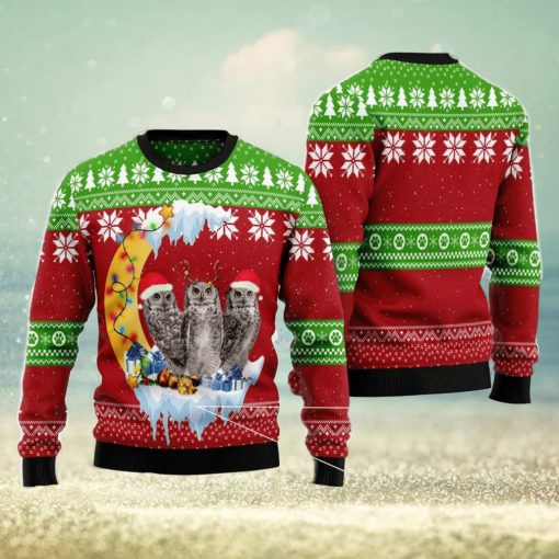 Owl Love Moon Xmas All Over Printed 3D Ugly Christmas Sweater Christmas Gift For Men And Women