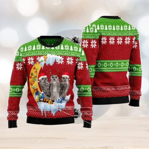 Owl Love Moon Xmas All Over Printed 3D Ugly Christmas Sweater Christmas Gift For Men And Women