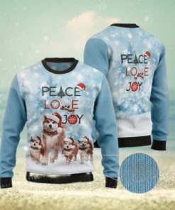 Peace Love Joy Akita Puppy Santa Hat Christmas Ugly Sweater Mens