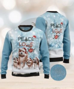 Peace Love Joy Akita Puppy Santa Hat Christmas Ugly Sweater Mens