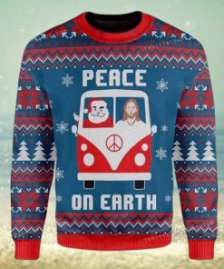 Peace On Earth Santa Claus And Jesus In The Car Ugly Sweater Party