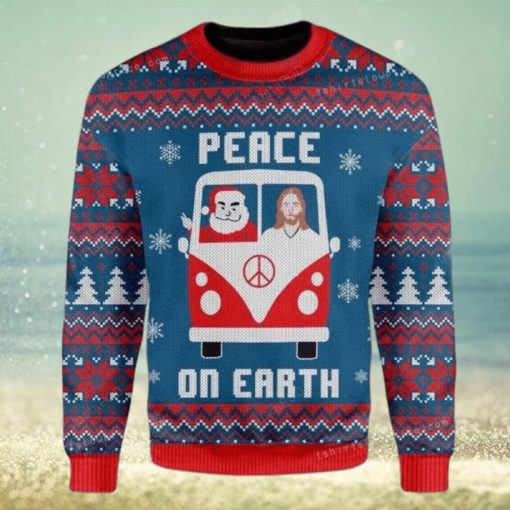 Peace On Earth Santa Claus And Jesus In The Car Ugly Sweater Party