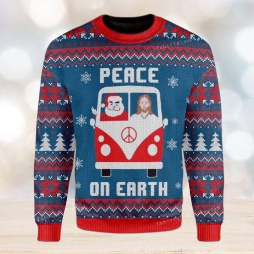 Peace On Earth Santa Claus And Jesus In The Car Ugly Sweater Party