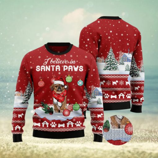 Pekingese I Believe In Santa Paws Ugly Christmas Sweater Gift Men Women