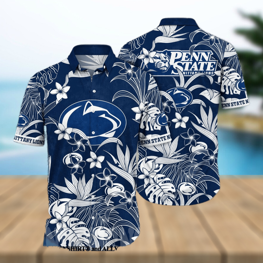 Penn State Nittany Lions NCAA Flower Button Up Hawaiian Shirt 3D