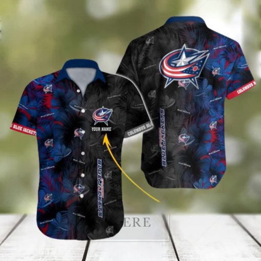 Personalized NHL Columbus Blue Jackets Palm Leafs Hawaiian Button Up Shirt