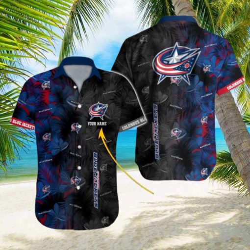 Personalized NHL Columbus Blue Jackets Palm Leafs Hawaiian Button Up Shirt