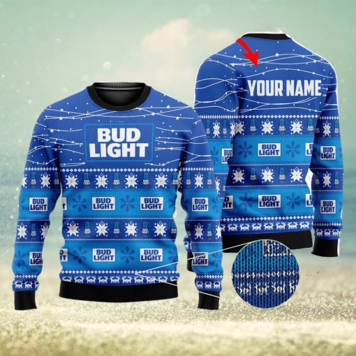 Personalized Name Bud Light Beer 3D All Over Printed Christmas Ugly Sweater Men And Women Gift