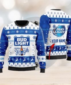 Personalized Name Bud Light Makes Me High Christmas Gift Sweater All Over Print 3D Sweater