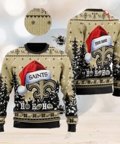 Personalized New Orleans Saint Symbol Wearing Santa Claus Hat Ho Ho Ho Christmas Ugly Sweater Party