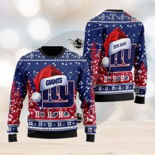 Personalized New York Giant Symbol Wearing Santa Claus Hat Ho Ho Ho Ugly Sweater For Woman