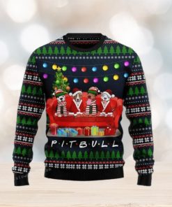 Pit Bull Friends On Red Sofa Womens Ugly Sweater