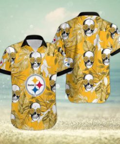 Pittsburgh Steelers Coconut Leaves Skull With Rose Eyes Hawaiian Shirt Gift For Halloween