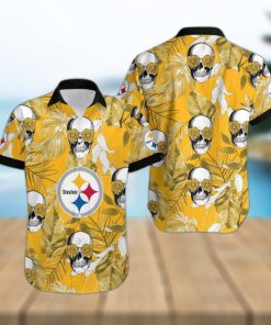 Pittsburgh Steelers Coconut Leaves Skull With Rose Eyes Hawaiian Shirt Gift For Halloween