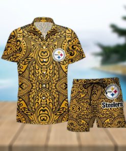 Pittsburgh Steelers Hawaiian Tribal Pattern Set Hawaiian Shirt And Shorts Beach Gift For Fans