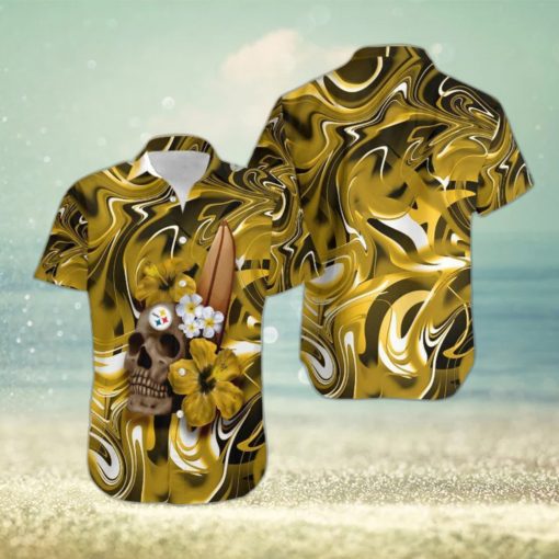 Pittsburgh Steelers Skull And Flower Hawaiian Shirt Gift For Halloween