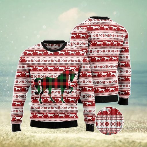 Plaid Pattern Horse All Over Printed 3D Ugly Christmas Sweater Christmas Gift For Men And Women