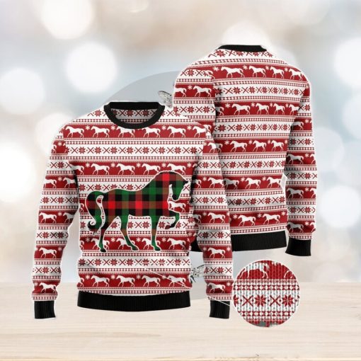 Plaid Pattern Horse All Over Printed 3D Ugly Christmas Sweater Christmas Gift For Men And Women