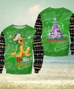 Pluto Dog Ho Ho Ho Pattern Xmas Green Christmas Disney Cartoon Sweaters Matching Christmas Shirt For Family