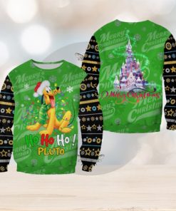 Pluto Dog Ho Ho Ho Pattern Xmas Green Christmas Disney Cartoon Sweaters Matching Christmas Shirt For Family