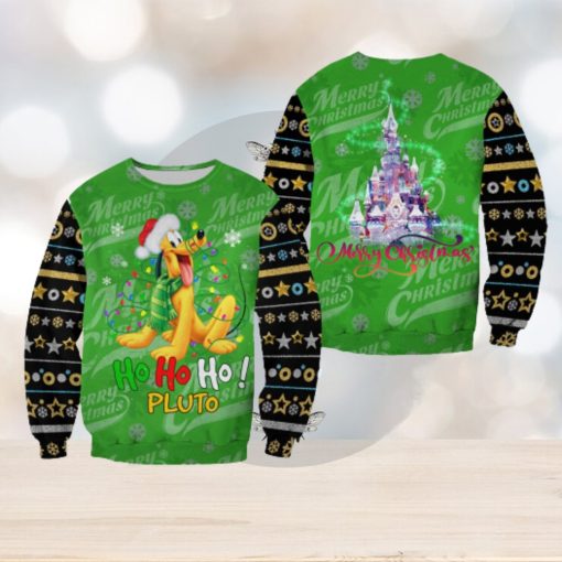 Pluto Dog Ho Ho Ho Pattern Xmas Green Christmas Disney Cartoon Sweaters Matching Christmas Shirt For Family