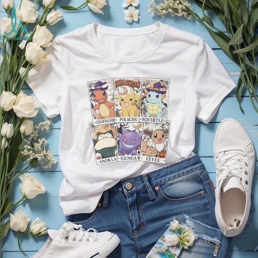Pocket Monster Tarrot Card Halloween Shirt, Pikachu Eevee Snorlax Squirtle Halloween Shirt