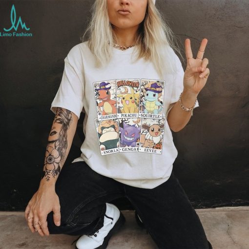 Pocket Monster Tarrot Card Halloween Shirt, Pikachu Eevee Snorlax Squirtle Halloween Shirt