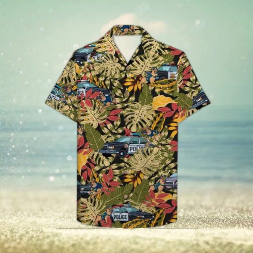 Police Car And Police Dog Aloha Leobees All Over Print Hawaiian Shirt