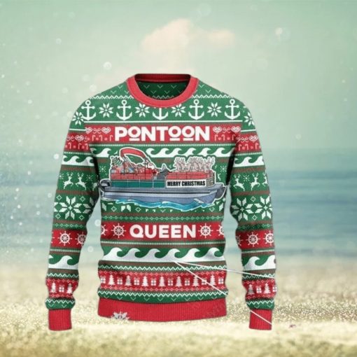 Pontoon Queen Merry Christmas Ugly Sweater Christmas