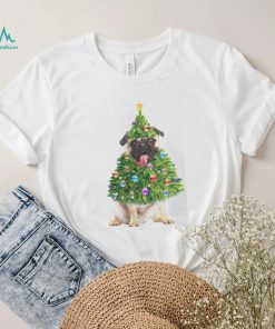 Pug Christmas Tree Lights Santa shirt