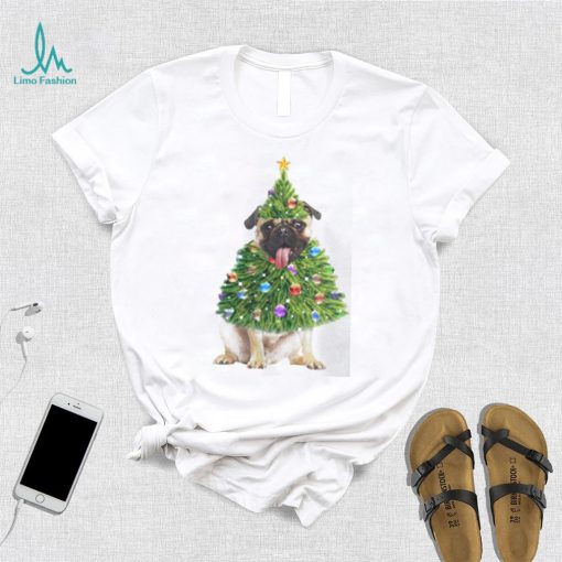 Pug Christmas Tree Lights Santa shirt