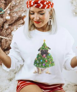 Pug Christmas Tree Lights Santa shirt